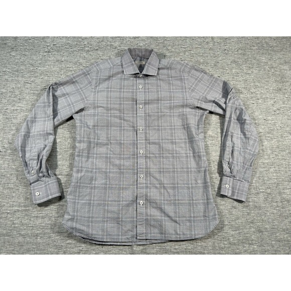 Z Zegna Shirt Mens Large Grey Plaid Long Sleeve Slim Fit Designer Button-Up - Picture 1 of 13